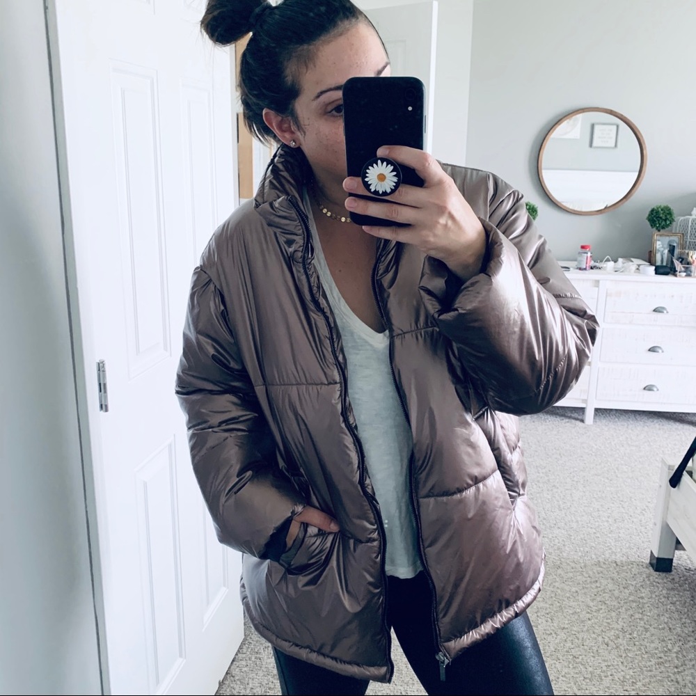 a new day | Metallic Rose Gold Puffer Jacket